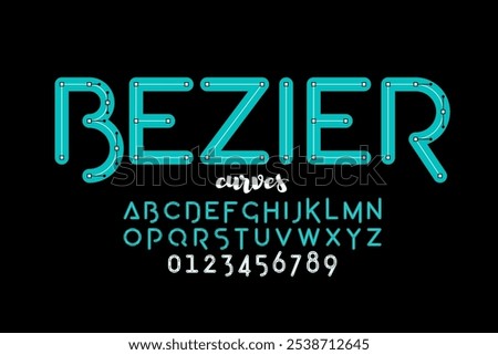 Bezier curves. Vector format style font design, alphabet letters and numbers vector illustration