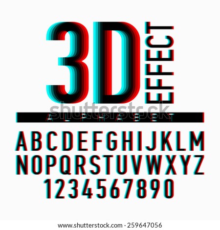 3D effect alphabet and numbers. Vector.
