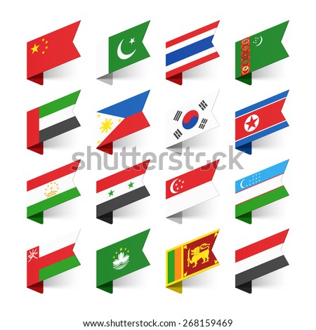 Flags of the World, Asia, set 1 vector illustration