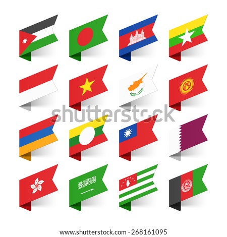 Flags of the World, Asia, set 3 vector illustration