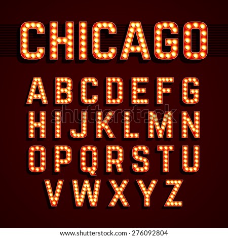 Broadway style light bulb alphabet. Vector.
