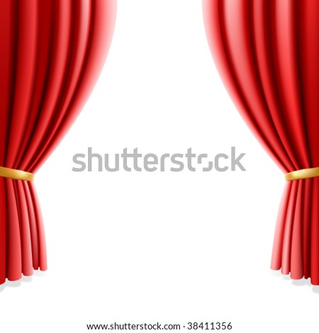 Red theater curtain on white background. Vector illustration.