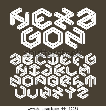 Hexagon alphabet made of impossible shapes. Un-expanded strokes.