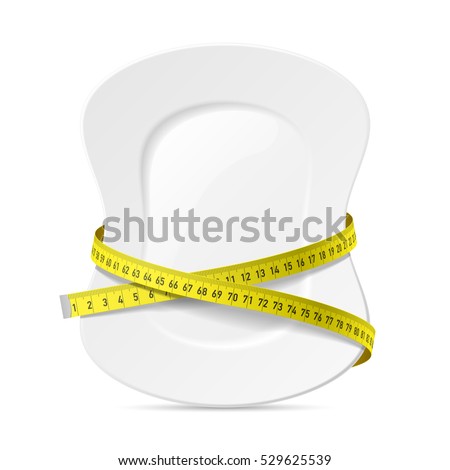 Plate with measuring tape, diet theme. Vector illustration.