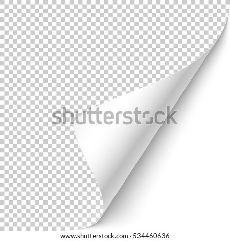 Curled corner with shadow on transparent background realistic vector illustration.