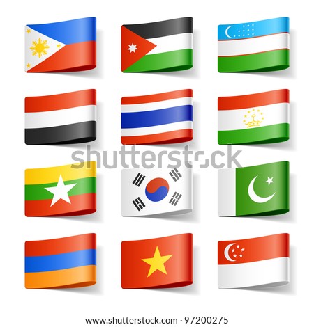 World flags. Asia. Vector.