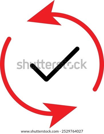 Rotation arrow and check mark. Editable Stroke. Vector illustration