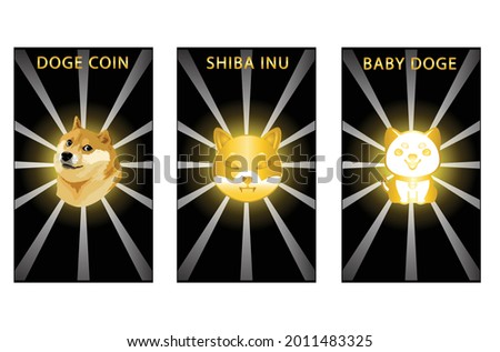 icon set doge coin crypto, doge meme with glowing lines, for web, banner, sign, etc. vector eps10