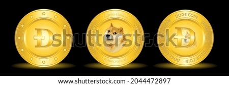 Dogecoin crypto currency logo with three icon, doge coin to the moon. vector eps 10