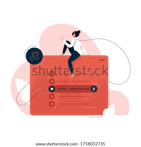 girl listening music on mobile, concept of online music entertainment, music app