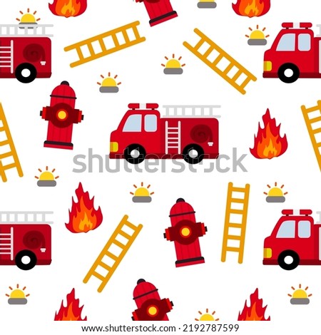 Cartoon pattern.Fire collection.firefighter pattern.Fire truck and equipment pattern
