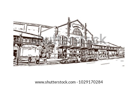 Buildings view of Louisville City in Kentucky, USA. Hand drawn sketch illustration in vector.