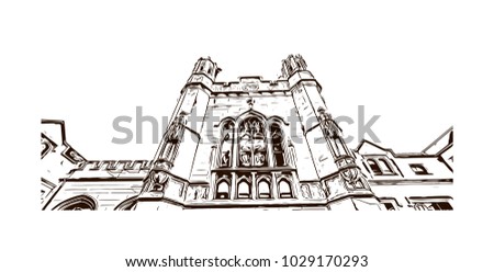 Buildings view of Louisville City in Kentucky, USA. Hand drawn sketch illustration in vector.