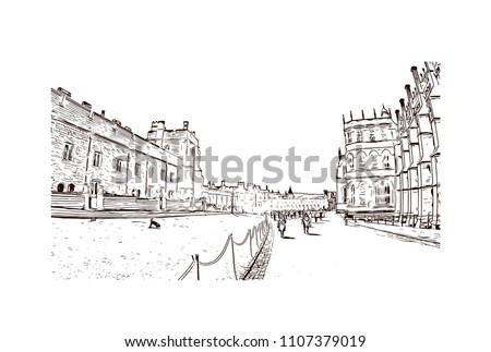 Windsor is a town on the River Thames in southeast England, just west of London. Hand drawn sketch illustration in vector.