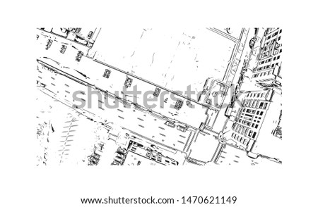 Building view with landmark of Raleigh is the capital city of North Carolina. Hand drawn sketch illustration in vector.