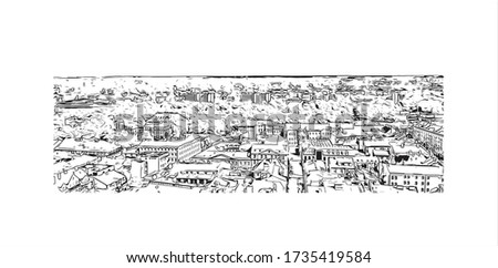 Building view with landmark of Tartu is a city in eastern Estonia. It’s known for the prestigious, 17th-century University of Tartu. Hand drawn sketch illustration in vector.
