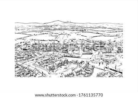 Building view with landmark of Wexford is a town in southeast Ireland, at the mouth of the River Slaney. Hand drawn sketch illustration in vector.