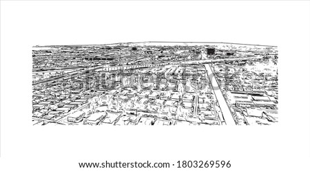 Building view with landmark of Anaheim is a city outside Los Angeles, in Southern California. Hand drawn sketch illustration in vector.
