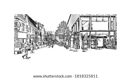 Building view with landmark of Arnhem is a city and municipality situated in the eastern part of the Netherlands. Hand drawn sketch illustration in vector.