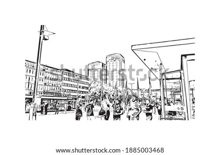 Building view with landmark of Bochum is a city in western Germany. Hand drawn sketch illustration in vector.