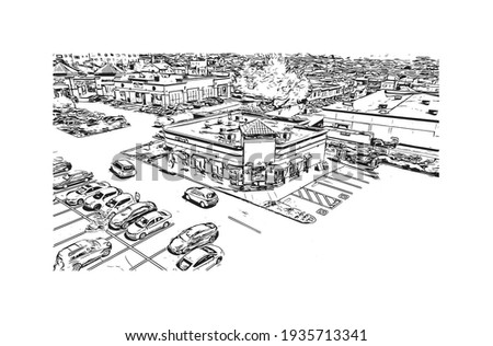 Building view with landmark of Daly City is the 
city in California. Hand drawn sketch illustration in vector.