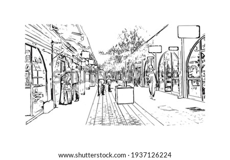 Building view with landmark of Damascus is the capital of Syria. Hand drawn sketch illustration in vector.