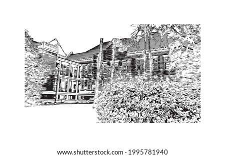 Building view with landmark of Gainesville is a city in northern Florida. Hand drawn sketch illustration in vector.