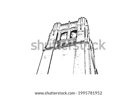 Building view with landmark of Gainesville is a city in northern Florida. Hand drawn sketch illustration in vector.