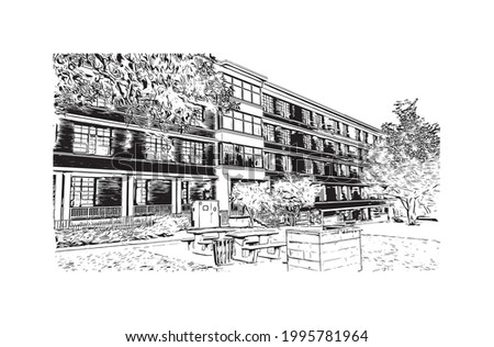 Building view with landmark of Gainesville is a city in northern Florida. Hand drawn sketch illustration in vector.