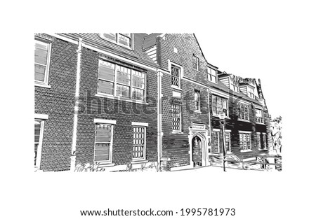 Building view with landmark of Gainesville is a city in northern Florida. Hand drawn sketch illustration in vector.