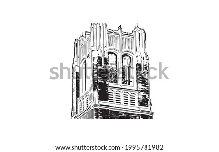 Building view with landmark of Gainesville is a city in northern Florida. Hand drawn sketch illustration in vector.