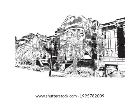 Building view with landmark of Gainesville is a city in northern Florida. Hand drawn sketch illustration in vector.