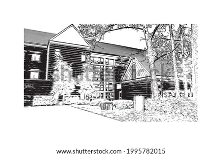 Building view with landmark of Gainesville is a city in northern Florida. Hand drawn sketch illustration in vector.