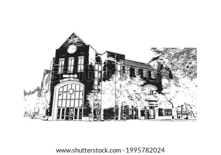 Building view with landmark of Gainesville is a city in northern Florida. Hand drawn sketch illustration in vector.