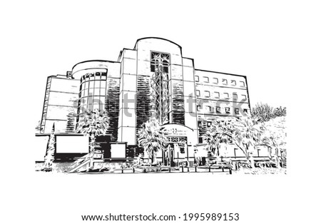 Building view with landmark of Gainesville is a city in northern Florida. Hand drawn sketch illustration in vector.