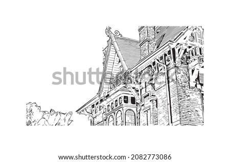 Building view with landmark of Lille is the 
city in France. Hand drawn sketch illustration in vector.