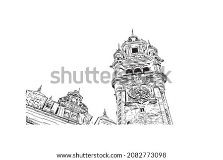 Building view with landmark of Lille is the 
city in France. Hand drawn sketch illustration in vector.