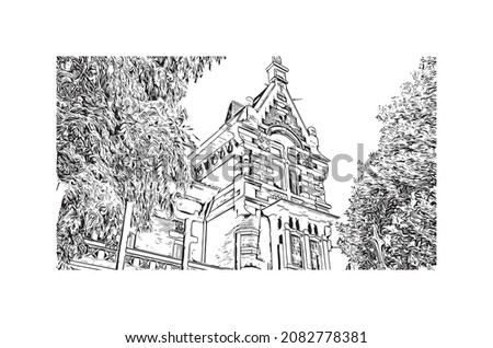 Building view with landmark of Lille is the 
city in France. Hand drawn sketch illustration in vector.