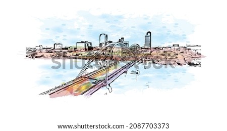 Building view with landmark of Little Rock is the 
city in Arkansas. Watercolor splash with hand drawn sketch illustration in vector.