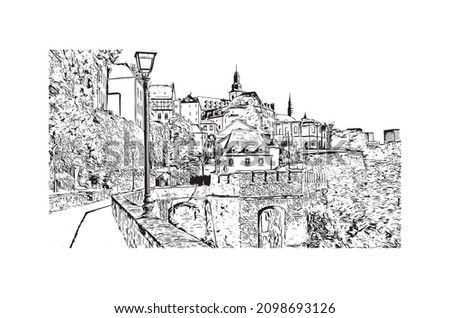 Building view with landmark of Luxembourg is the 
country in Europe. Hand drawn sketch illustration in vector.