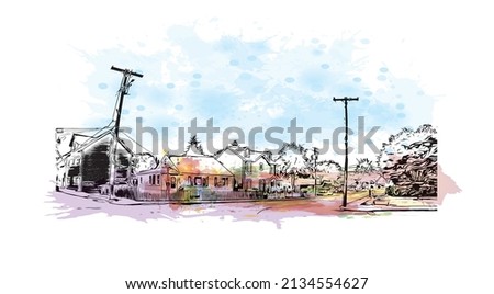 Building view with landmark of Milford is the 
city in Connecticut. Watercolor splash with hand drawn sketch illustration in vector.