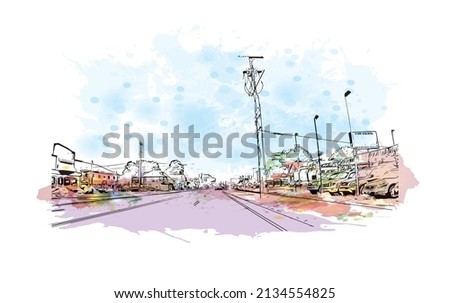 Building view with landmark of Milford is the 
city in Connecticut. Watercolor splash with hand drawn sketch illustration in vector.