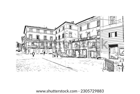 Building view with landmark Rieti is a town in Italy. Hand drawn sketch illustration in vector.