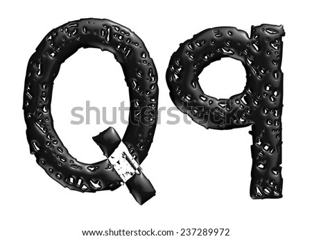 3d Melt Black Alphabet Letter Q In Small And Big On White Background