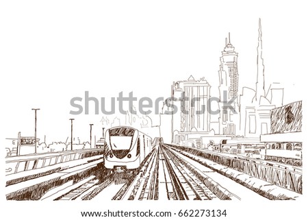 Hand drawn sketch of Dubai Metro in vector illustration