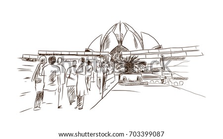 Hand drawn sketch of Lotus Temple, New Delhi.in vector illustration.