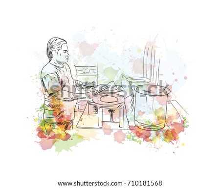 watercolor sketch of Street Food India in vector illustration.