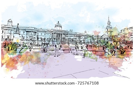 Watercolor sketch of National Museum London, the capital of England and the United Kingdom in vector illustration.