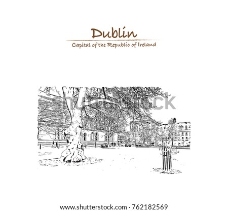 Hand drawn sketch of Trinity College, Dublin, Ireland in vector illustration.