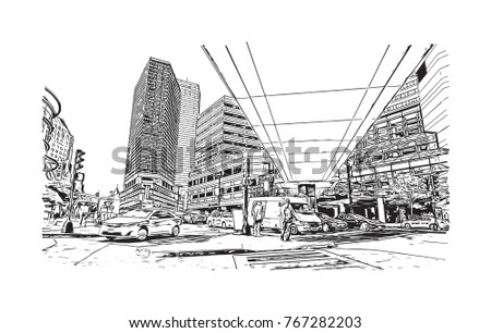 Sketch illustration of Copley Place, Boston, USA in vector.